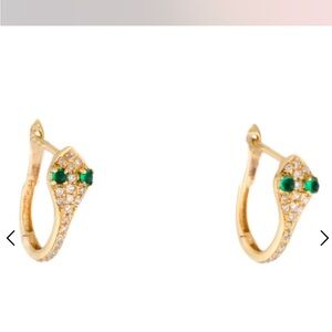 18k yellow Gold Diamond and emerald Snake Earrings